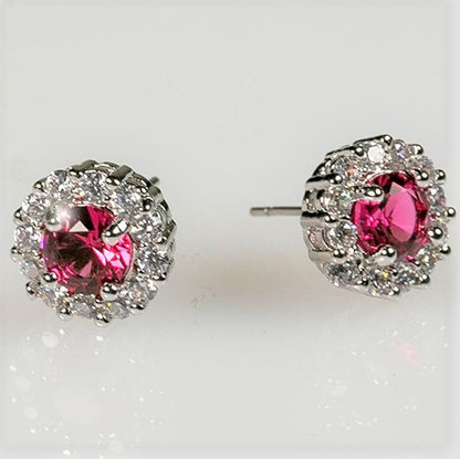 Belle Pink Rose Halo Stud Earrings | 2ct