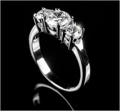 Nadia Triplet Round Cut Engagement Ring | 1.5 Carat | Sterling Silver | Cubic Zirconia - Beloved Sparkles