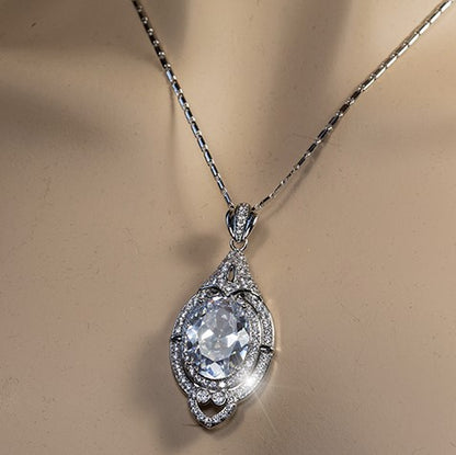 Adela Vintage Art Deco Oval CZ Pendant Necklace | 16ct