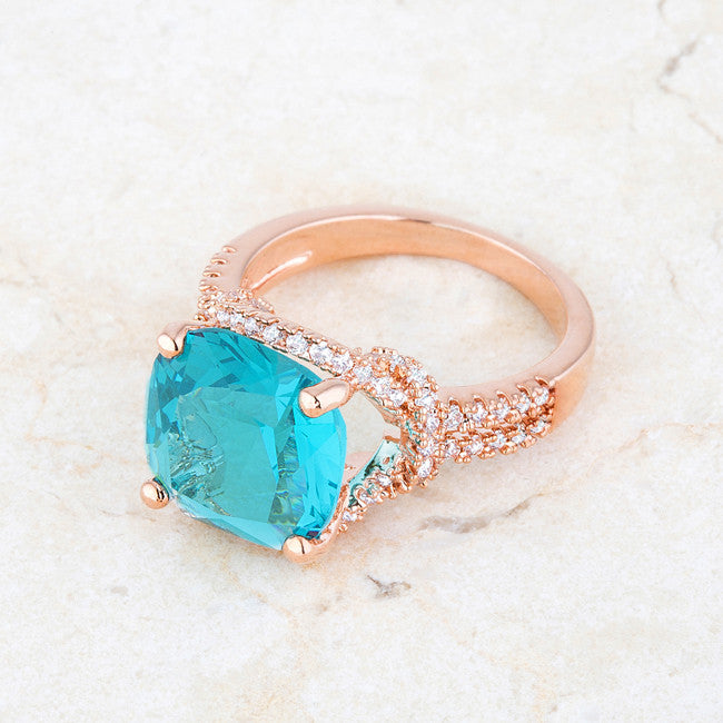 Charlene Aqua Blue Rose Gold Classic Statement Cocktail Ring | 8ct | Cubic Zirconia - Beloved Sparkles
 - 5