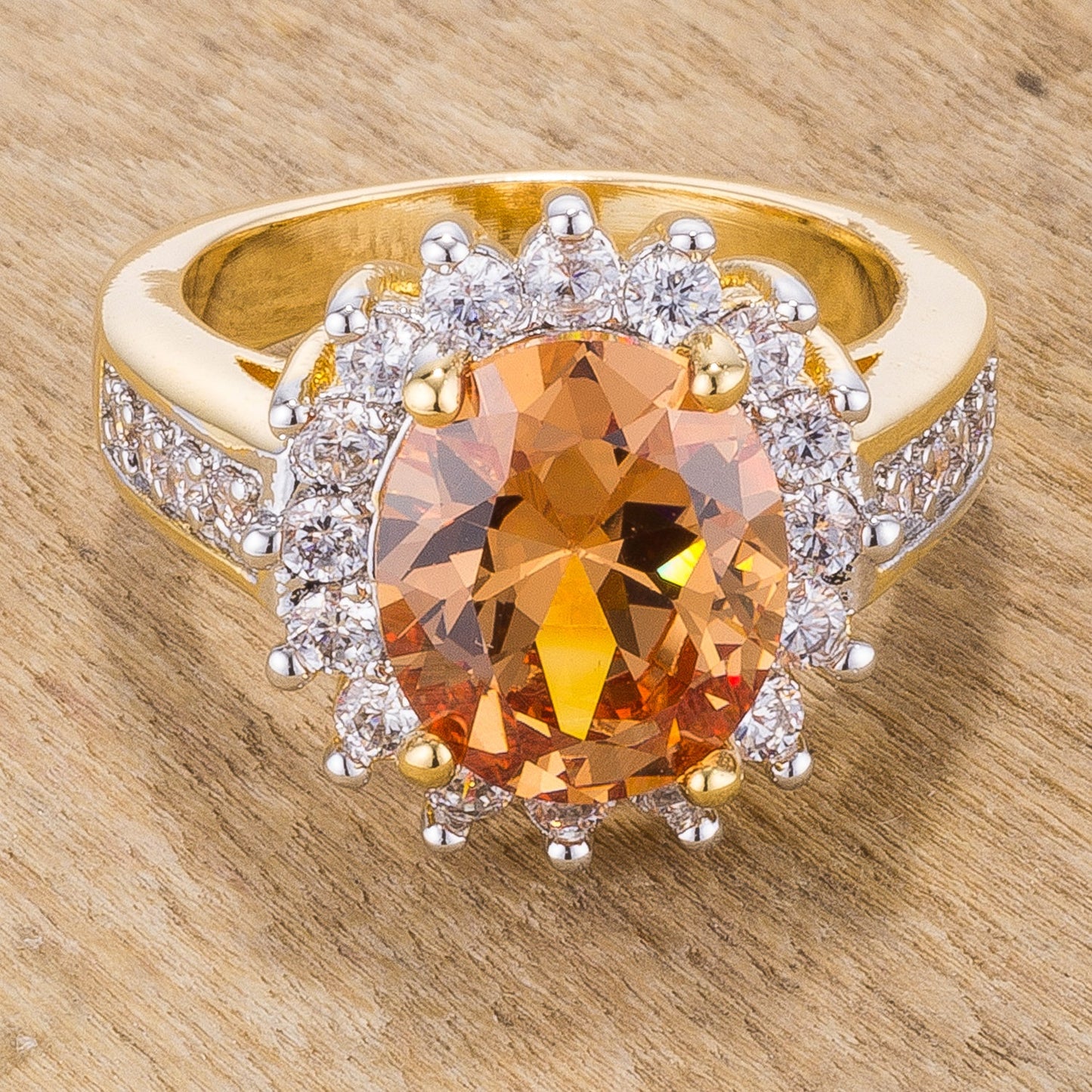 Kate Champagne Cambridge Cocktail Gold Ring | 7ct