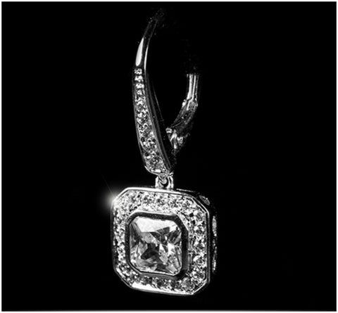 Deliah Asscher Halo Drop Earrings | 4.5 Carat | Cubic Zirconia