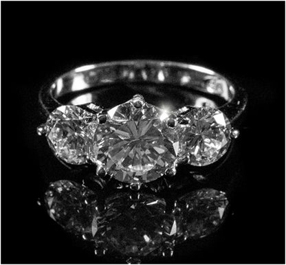 Alpha Round Three Stone CZ Engagement Ring | 2ct | 3ct | Sterling Silver