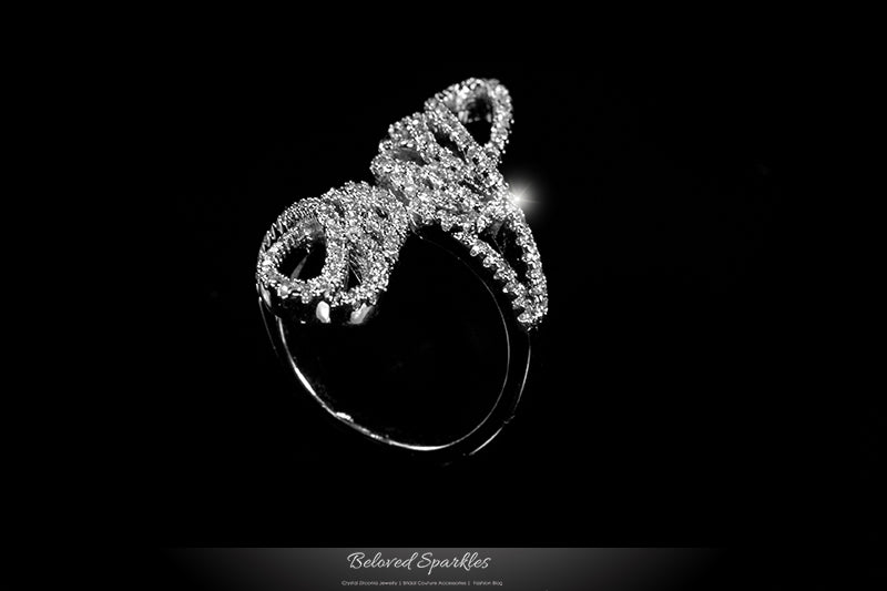 Rinada Micro Pave Angel  Wings 4 Carat Fashion Ring | 1.5ct | Cubic Zirconia | Silver