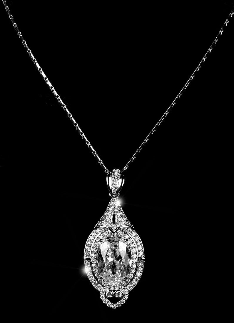 Adela Vintage Art Deco Oval CZ Pendant Necklace | 16ct