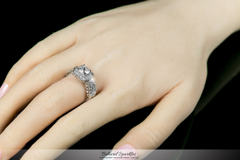 Chiara Vintage Princess Halo Engagement Ring Set | 3ct