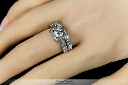 Chiara Vintage Princess Halo Engagement Ring Set | 3ct