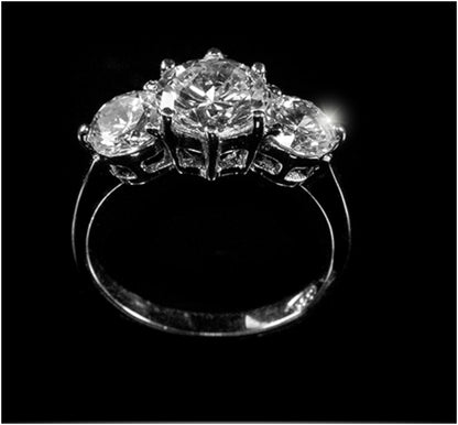 Alpha Round Three Stone CZ Engagement Ring | 2ct | 3ct | Sterling Silver