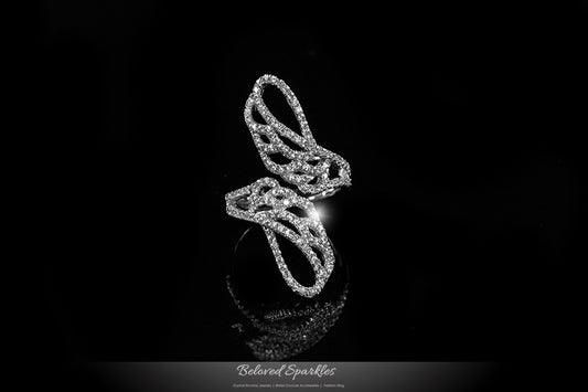 Rinada Micro Pave Angel  Wings 4 Carat Fashion Ring | 1.5ct | Cubic Zirconia | Silver