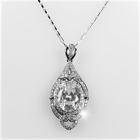 Adela Vintage Art Deco Oval CZ Pendant Necklace | 16ct