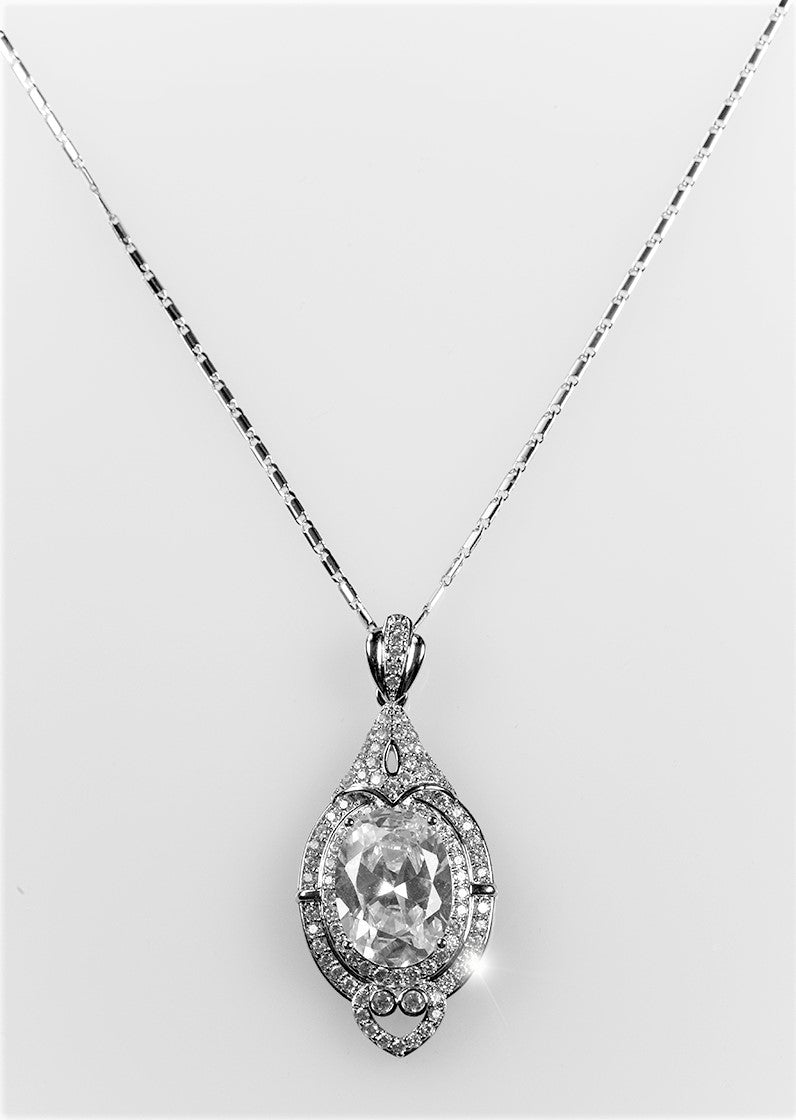 Adela Vintage Art Deco Oval CZ Pendant Necklace | 16ct