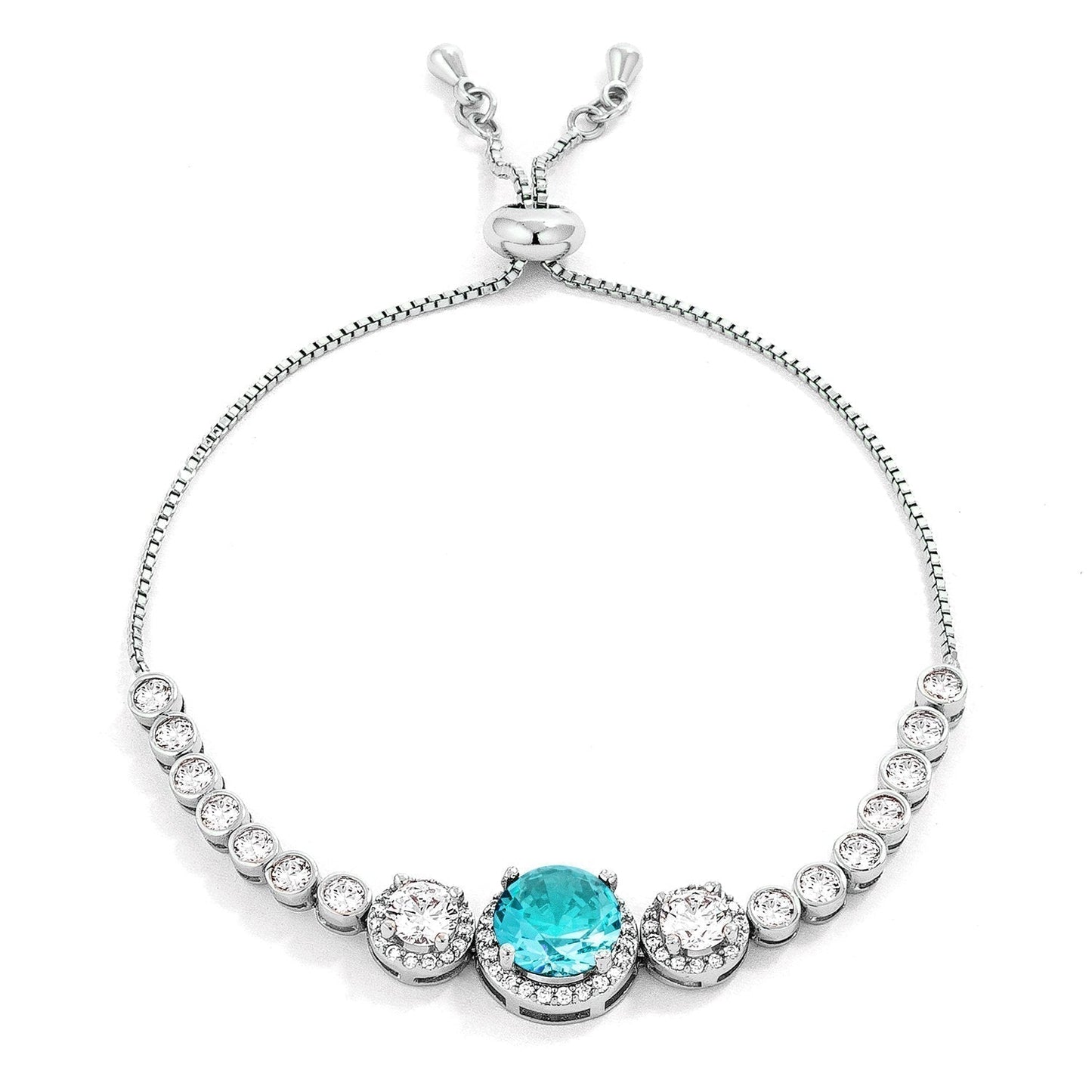 Abigail 9mm Aqua Blue CZ Bolo Slider Bracelet