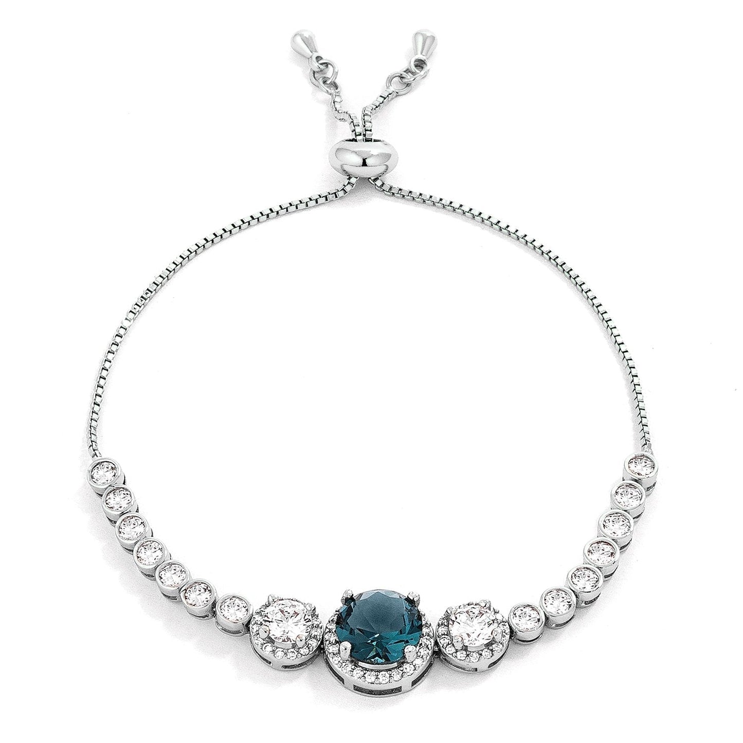 Abigail 9mm Aqua Blue CZ Bolo Slider Bracelet