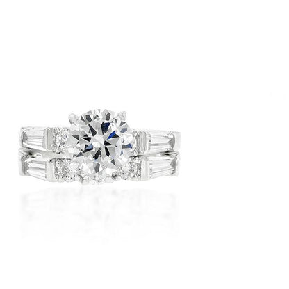 Odessa 2ct Round CZ Baguette Engagement & Wedding Ring Set | 4ct