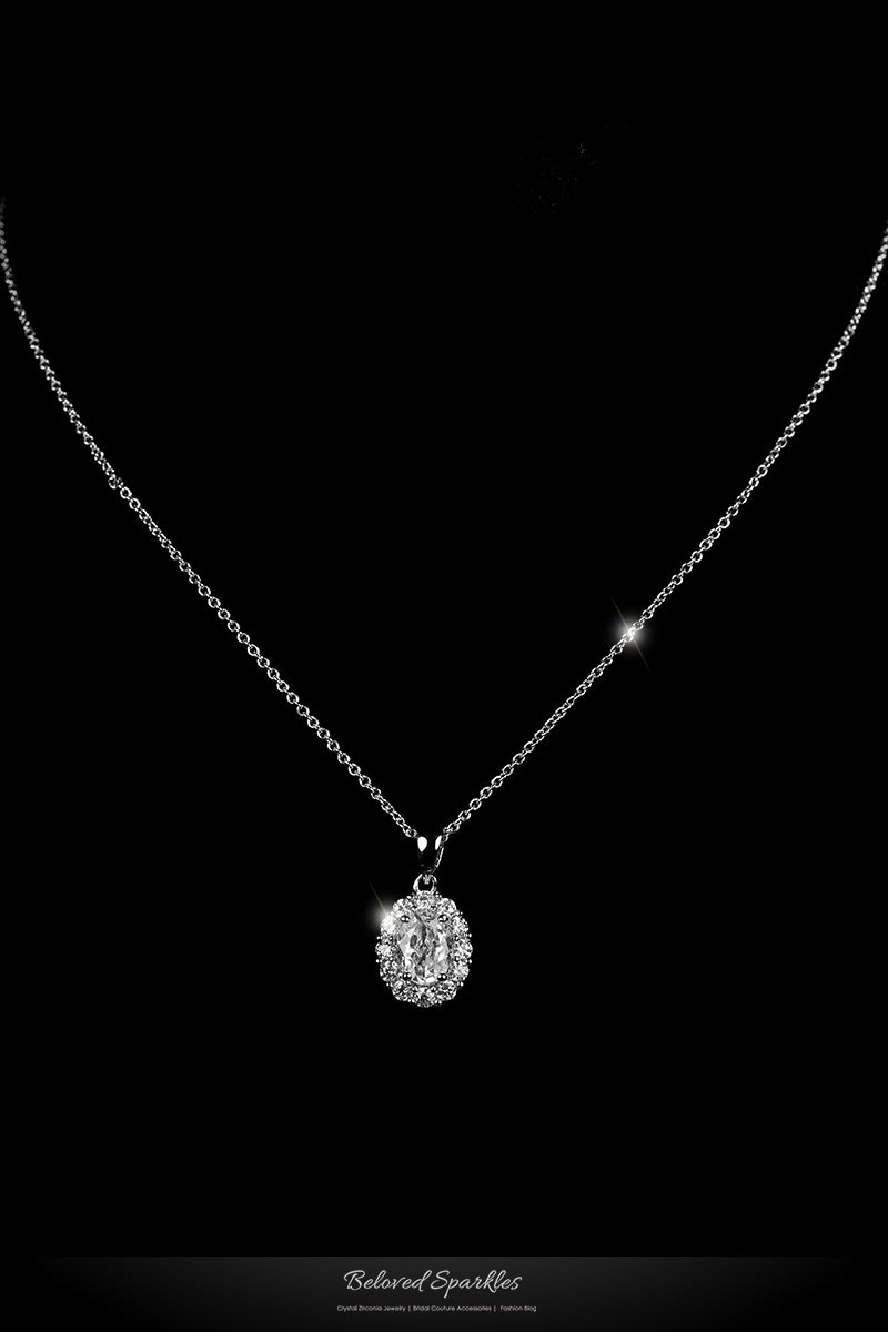 Kira Oval Halo CZ Pendant Necklace | 1.8ct